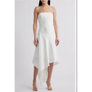 Amsale Ivory Strapless Satin Midi Dress - Size 14